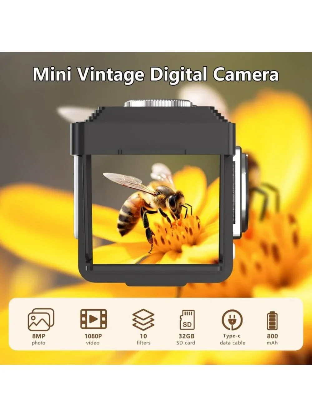 Mini Vintage Digital Camera - 1080P FHD Retro Point & Shoot, Compact & Portable
